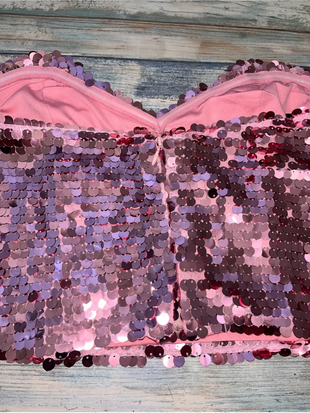 Superdown x Draya Michele Pink Sequin Strapless Bustier Crop Top L NWT - Picture 3 of 6